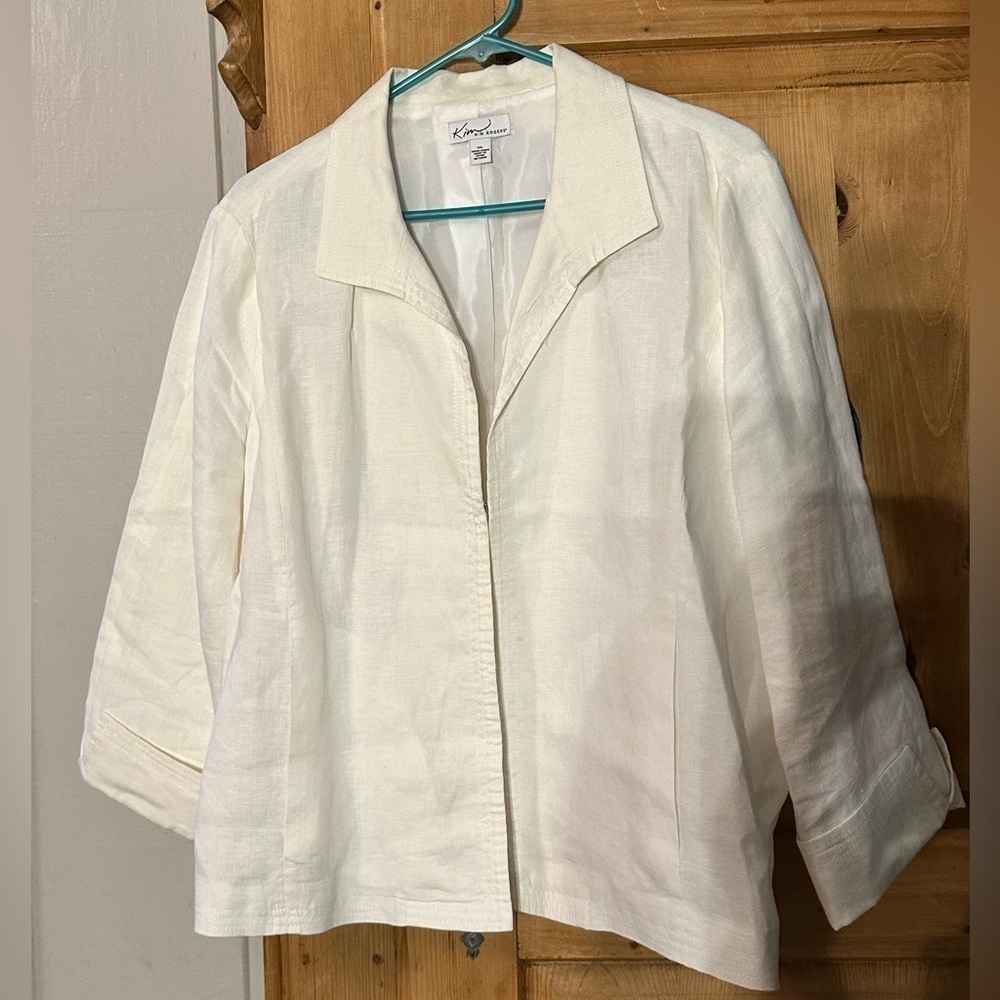 Kim Rogers White Linen Blazer Style Jacket Size XL